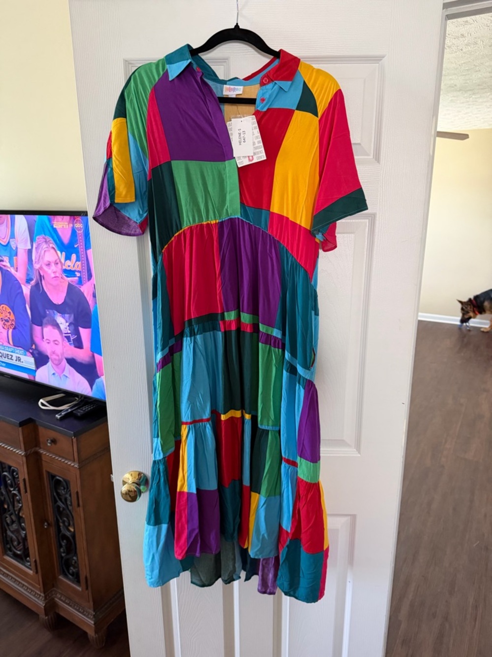 LuLaRoe Helene -  Patchwork Dress Purple, Teal, Red, Yellow, Green, Blue